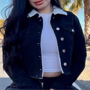 Black denim cropped jacket